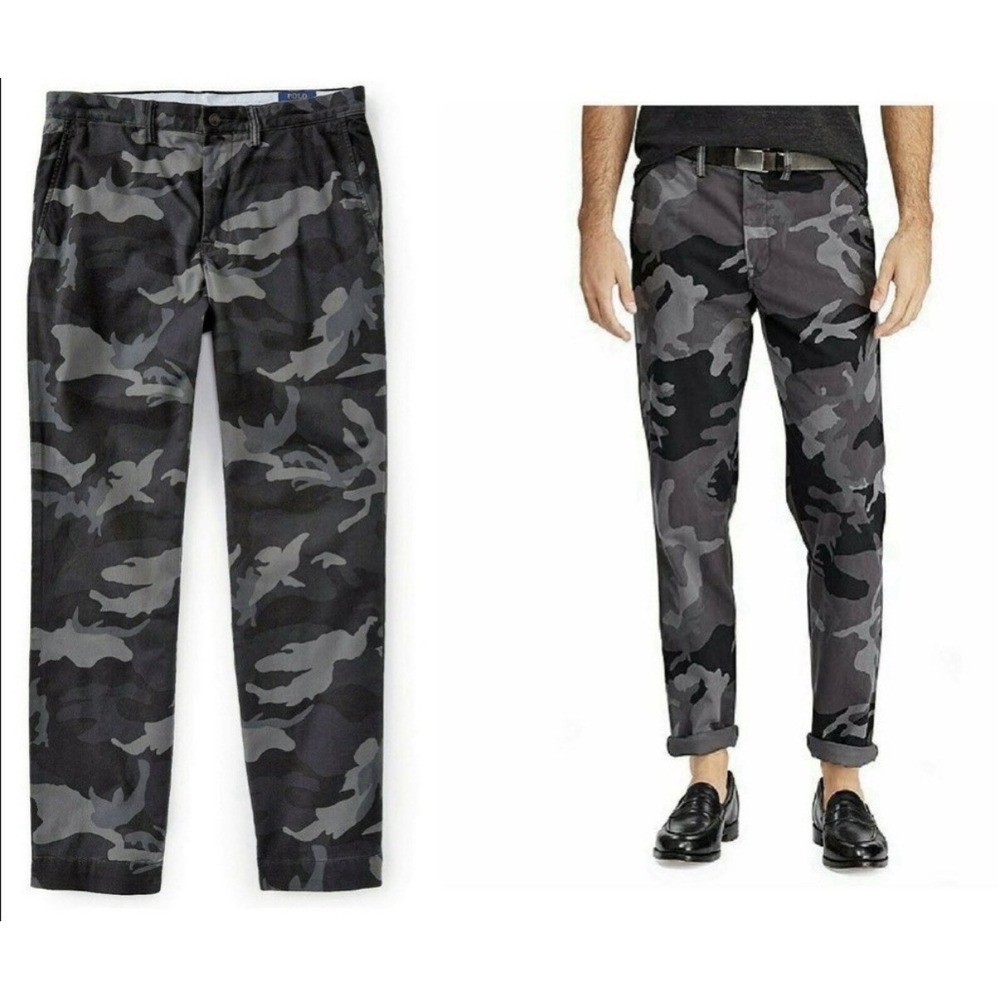 Polo Ralph Lauren Mens Camo Stretch Straight Fit Chino Pants Grey Black 30x30